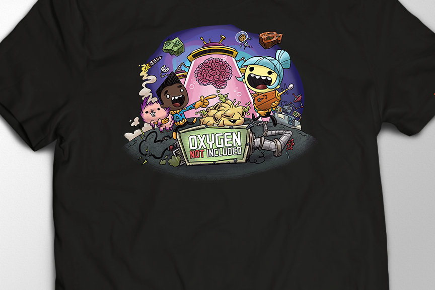 Oxygen Not Included Brain Black Shirt Close Up