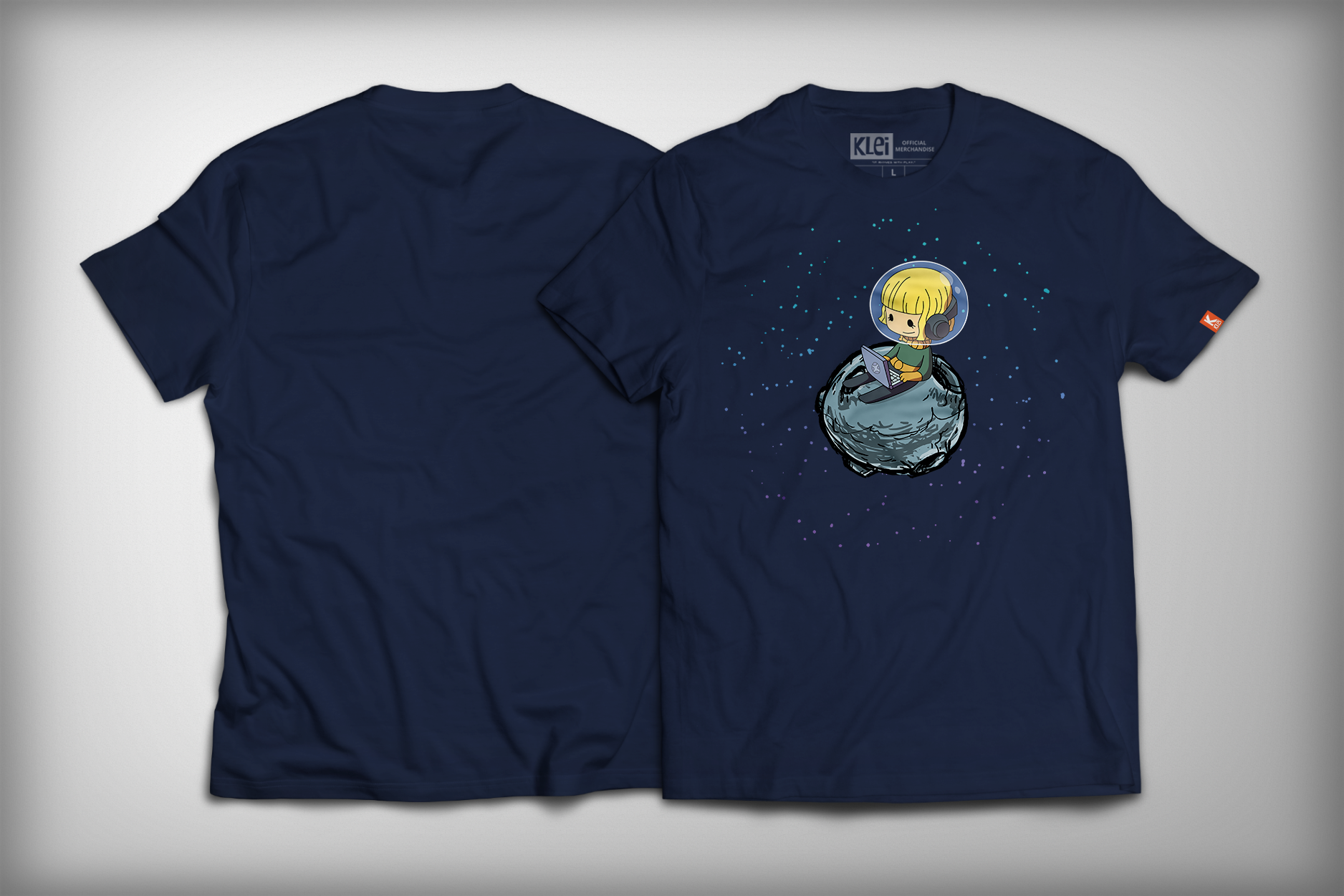 Oxygen Not Included Shirt Ellie in Space Navy Front Back