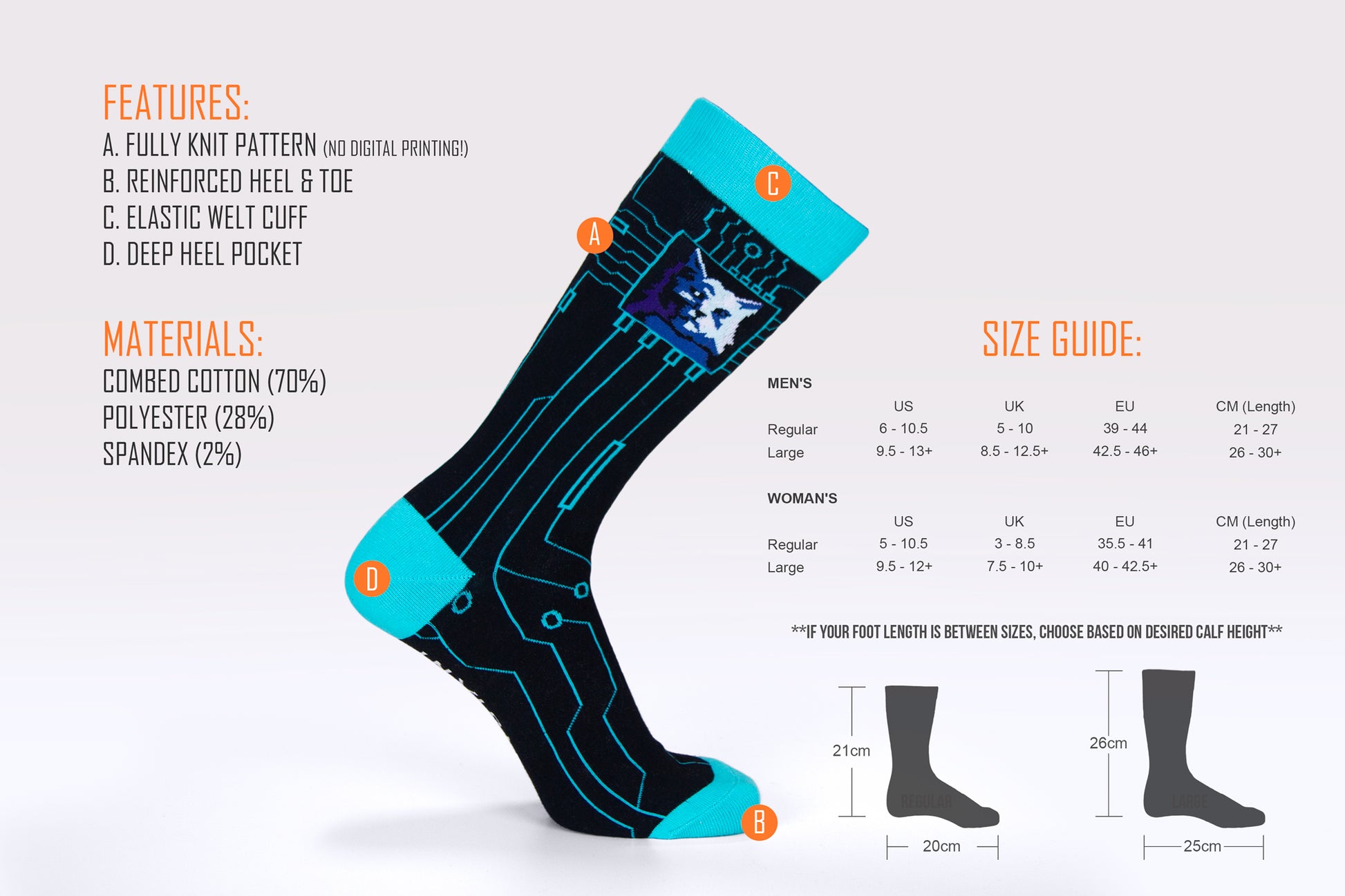 Sizing for ShopCat Socks