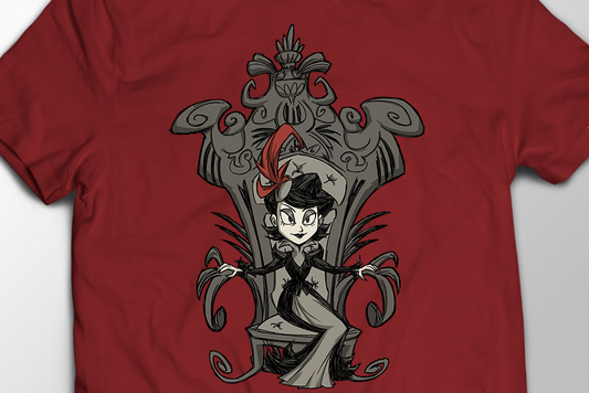 Charlie on her Throne Shirt in Cardinal Red Close Up