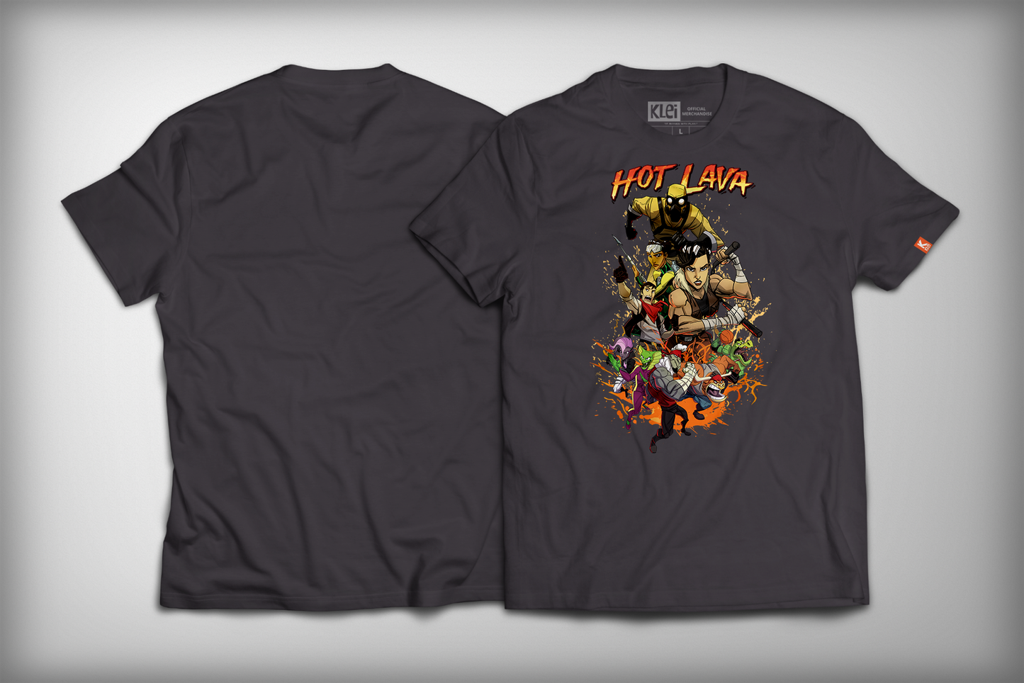 Front and Back of the Hot Lava Shirt from Klei
