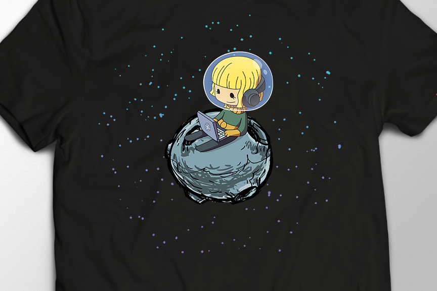 Oxygen Not Included Shirt Ellie in Space Black Close Up